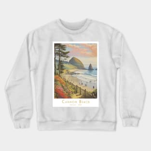 Sunset at Cannon Beach, Oregon - Vintage Style Poster Crewneck Sweatshirt